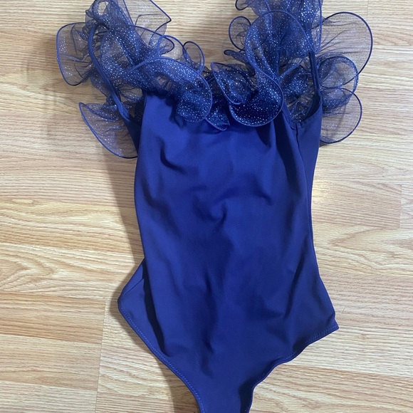 Free People Navy Haute Wired Frill Trim Bodysuit - Picture 10 of 11